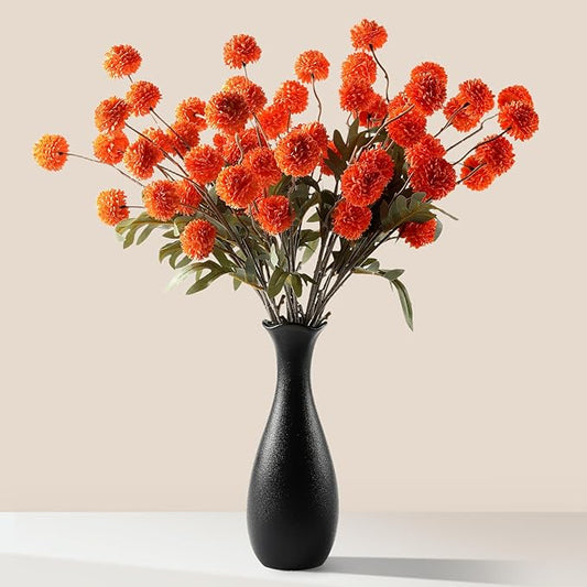 JAKY-Global Fall Flower Fake MUMS Artificial 10 Stems,Long Stems Silk Flowers Autumn Home Decor,Faux Floral Pompon Balls for Table Vase,Halloween Centerpieces,Wedding Arrangements