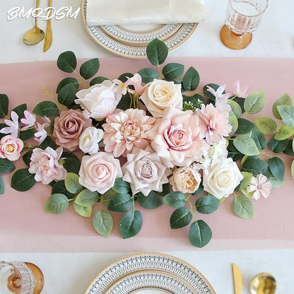 Pack of 2 Artificial Flowers for Backdrop Decoration, Wedding Arch Flowers,Reception Welcome Sign, Eucalyptus Garland, Suited to Aisle Decor and Wedding Arches(Champagne Pink)