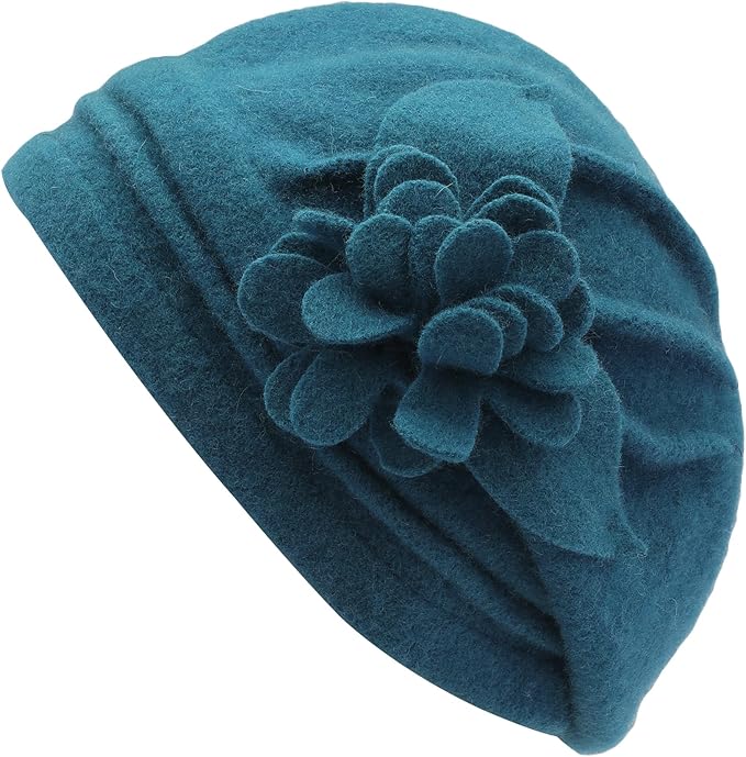 ZLYC Women Wool Cloche Bucket Hat 1920s Vintage Dress Winter Hats with Flower Accent