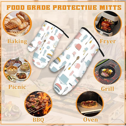 Pink Kitchen Utensil Oven Mitts and Pot Holders Set,Kitchen Decor Heat Resistant Non Slip Hot Pads and Oven Mitt for Chef Cooking Baking BBQ Mom Girl Gifts(4 Piece Set)