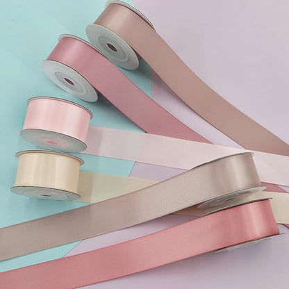 Double-Face Pink Satin Ribbon for Gift Wrapping, Wedding, Baby Shower, Mother's Day & More - 1" X 5 Yard Each, Total 30 Yds Per Package