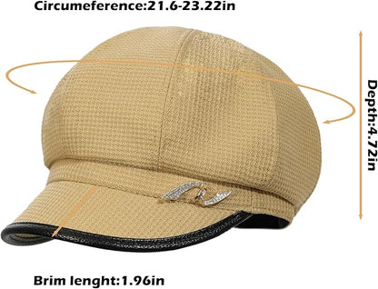 Women Retro Classic Visor Newsboy Cabbie Cap Beret Hats with Flower Buckle for Woman Ladies