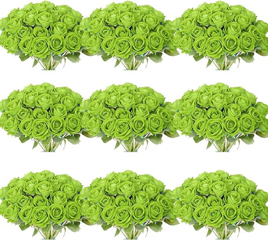102 PCS Green Roses Artificial Flowers,Fake Green Roses Bouquet,Greens Artificial Silk Rose with Stems for Wedding Flowers Decoration, Valentines Day, Bridal Bouquet Rose,Wedding Decoration