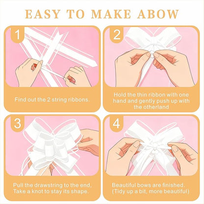 24PCS Crisp White Pull Bows for Gift Wrapping, 6" Large Pre-Tied Decorative Bows for Christmas, Wedding, Birthday, Party Decors, Reusable Instant Floral Decors for Gifts, Bouquets, Baskets