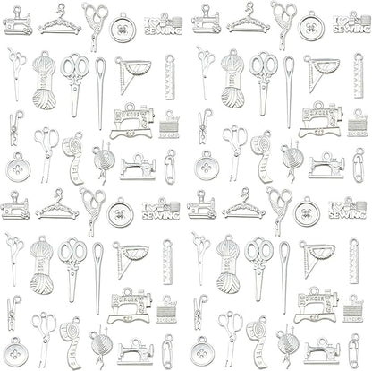 WOCRAFT 60pcs Bright Silver Sewings Charms Bracelet Charms for Jewelry Making Sets DIY Necklace Bracelet Keychain Crafting Charms Kit Craft Supplies (SN915)
