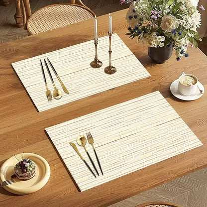 Farmhouse Style Natural Wood Linen Fabric Grain Placemats Set of 4, Table Mats for Dining, Heat-Resistant Tabletop Place Mats 12x18 Inch Backing For Picnic Kitchen for Indoor Decor, Light Beige