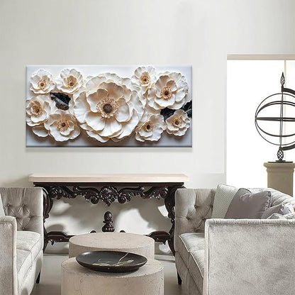 Floral Wall Art For Living Room Modern White Wall Decor Prints Artwork Canvas Art Wall Decor Painting White Flower Wall Art Picture For Bedroom Apartment Home Artwork 24 X 48 Inch