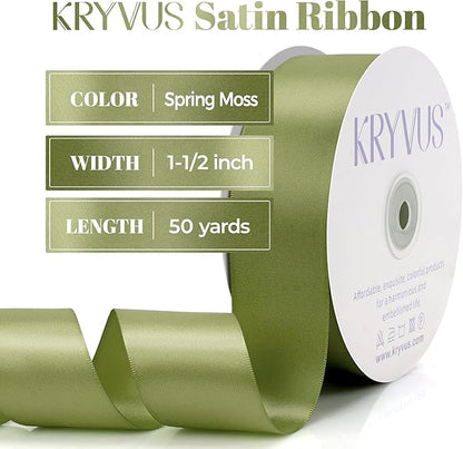 Moss Green Satin Ribbon, Double Faced 1-1/2 Inch X 50 Yards Moss Green Ribbon, Premium Satin Ribbon for Gift Wrapping, Crafts, Hair Bow Making, Sewing, Flower Bouquet, Wedding Party Decor