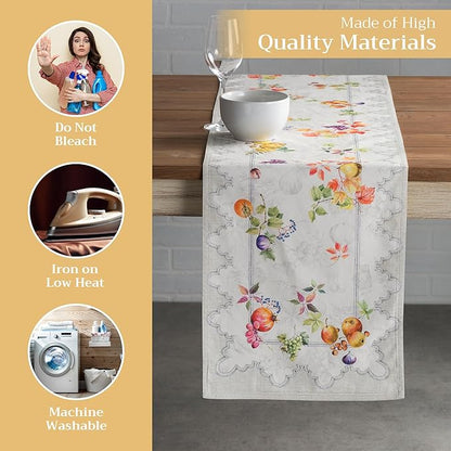 Maison d' Hermine Table Runner 100% Cotton Double Layer Table Runners 108 inches Long for Thanksgiving Christmas Decorations Home Kitchen Dining Party Wedding (Fruit D'Hiver, 14.5" x 108")