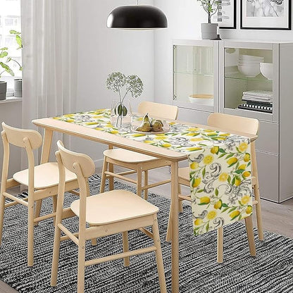 Lemon Table Runner , Summer Yellow Fruits Green Leaves Kitchen Dinning Table Decoration for Indoor Outdoor Home Party Decor 13"x90"