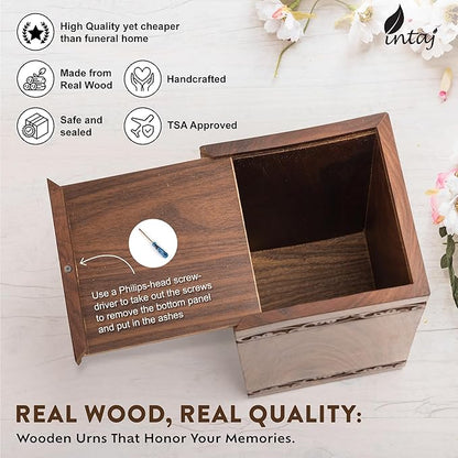 INTAJ Handcarved Wooden Cremation Urn for Human Ashes - Tree of Life Design, 115 lbs Capacity, Suitable for Adult Men and Women, Mom and Dad - Decorative Funeral Urn Box and Casket