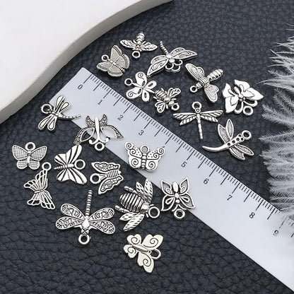 WOCRAFT 60pcs Antique Silver Butterfly Bracelet Charms for Jewelry Making Sets DIY Necklace Bracelet Keychain Crafting Charms Kit Craft Supplies (SN845)