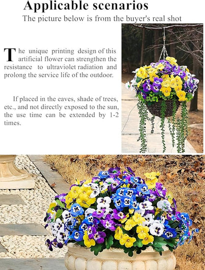 QIANYUN Fake Flowers-12in Pansy Small Wild Flower Daisy 6 Bundles Faux Plastic Purple Flowers for Home Wedding Kitchen Garden Table Centerpieces Indoor Outdoor Decor (Red White Blue)