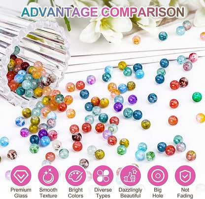XSEINO About 1200+ PCS 6mm Ink Style Glass Beads Bracelet Making Kit, 24 Assorted Ink Colorful Series Crystal Beads for Jewelry Making and DIY Crafts, Friendship Bracelets