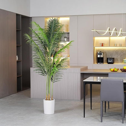 Artificial Palm Tree 6Ft Faux Silk Green Realistic Decorative Tall Fake Potted Plants Artificial for Bedroom Living Room Office Home Decor Indoor Outdoor