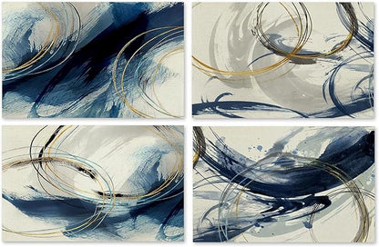 Navy Blue and White Placemats Set of 4, Modern Abstract Contemporary Placemats Table Mats Place Mats for Kitchen Dining Table Winter Holiday Party Decoration 16.9x11.4 Inch