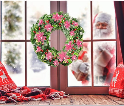 Boao Pink 24 Pieces Poinsettia Flower Christmas Glitter Artificial Poinsettia with Clips Christmas Tree Ornament Decorations for DIY Xmas Wreath Holiday Home Party Decor, 3/4/6 Inches