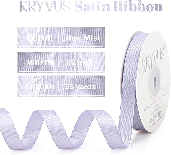 Lilac Mist Satin Ribbon, Double Faced 1/2 Inch X 25 Yards Lilac Mist Ribbon, Premium Satin Ribbon for Gift Wrapping, Crafts, Hair Bow Making, Sewing, Flower Bouquet, Wedding Party Decor