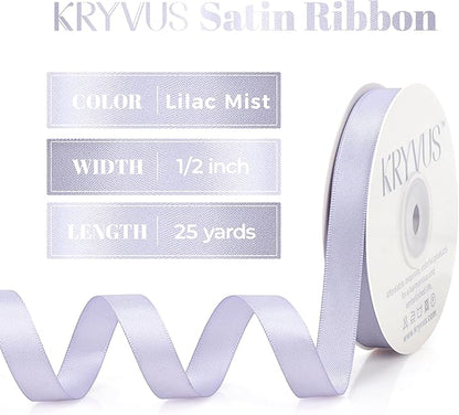 Lilac Mist Satin Ribbon, Double Faced 1/2 Inch X 25 Yards Lilac Mist Ribbon, Premium Satin Ribbon for Gift Wrapping, Crafts, Hair Bow Making, Sewing, Flower Bouquet, Wedding Party Decor