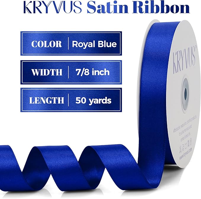 Royal Blue Satin Ribbon, Double Faced 7/8 Inch X 50 Yards, Premium Satin Ribbon for Gift Wrapping, Crafts, Hair Bow Making, Sewing, Flower Bouquet, Wedding Party Decor