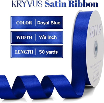 Royal Blue Satin Ribbon, Double Faced 7/8 Inch X 50 Yards, Premium Satin Ribbon for Gift Wrapping, Crafts, Hair Bow Making, Sewing, Flower Bouquet, Wedding Party Decor