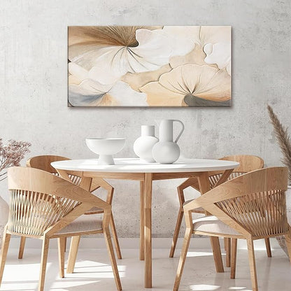Suconvng Canvas Art Wall Decor Modern Minimalist Wall Decor Abstract Flower Paintings Brown White Flower Wall Art Prints Floral Art Pictures For Bedroom Kitchen Office Artwork 20"×40"