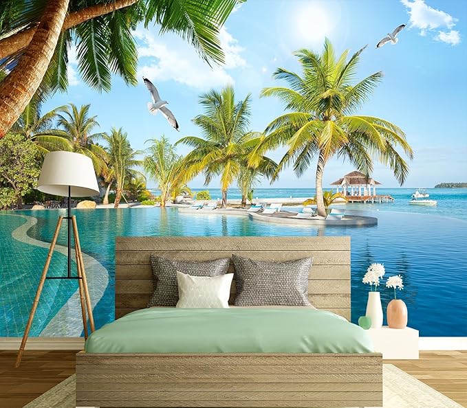 Eierme-Luxury Beach Resort Background Mural Wallpaper Peel and Stick 160" x 114"