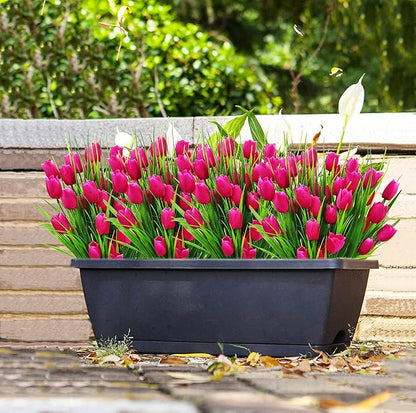 8 Bundles Outdoor Artificial Tulips Fake Flowers UV Resistant Faux Plastic Greenery Shrubs Plants for Home Outside Garden Porch Window Farmhouse Decor (Rose Red)