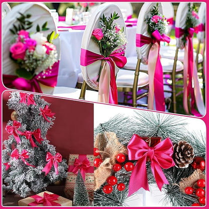 Hot Pink Ribbon 1-1/2 Inch 60 Yards Pink Christmas Decor Satin Ribbon for Flower Bouquet Gift Wrapping Bows Crafts Wedding Holiday Decorations
