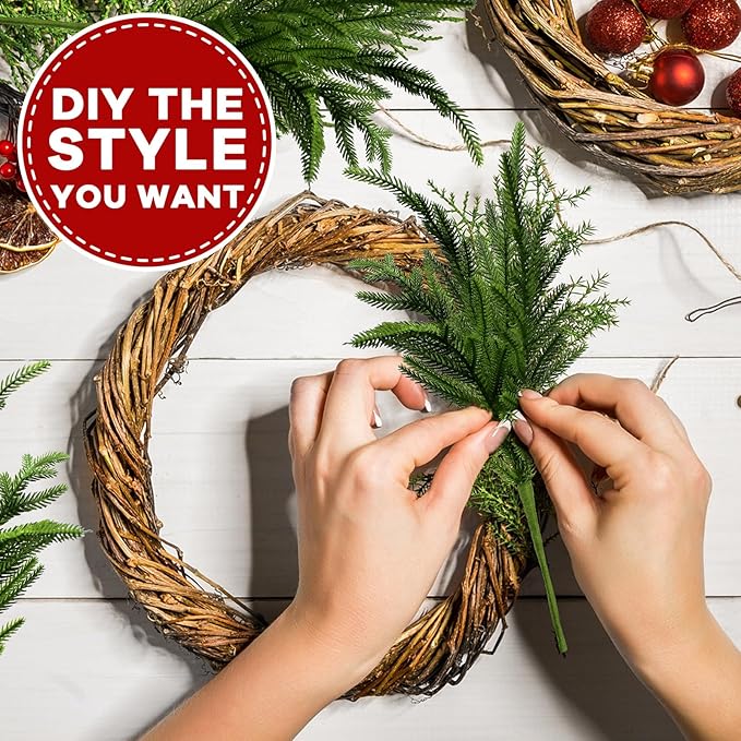 12 Pcs Norfolk Pine Stems Real Touch Norfolk Pine Branches Realistic Christmas Greenery Evergreen Stems for Decorating Christmas Indoor Home Decor