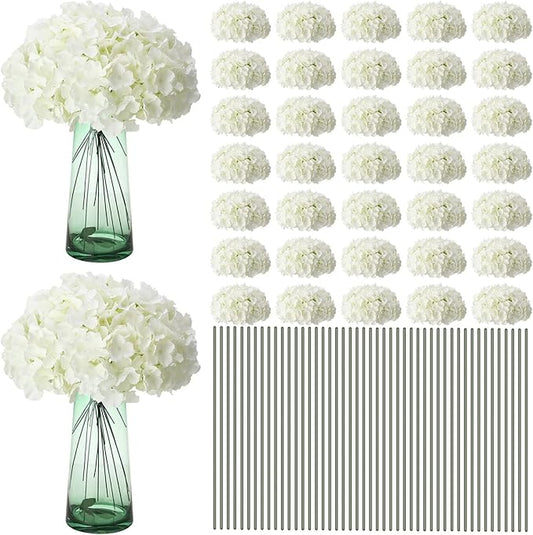 Unittype Silk Hydrangea Artificial Flowers Heads with Stems Faux Hydrangea Flowers for Wedding Centerpieces Bouquets DIY Floral Decorations for Home Indoor(White,300 Pieces)