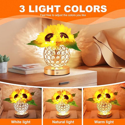 Sunflower Gifts for Women,Sunflower Flower Home Decor Touch Table Lamp,3-Colour Dimming Rechargeable Cordless Small Night Light for Festival Housewarming Birthday Gift for Mom