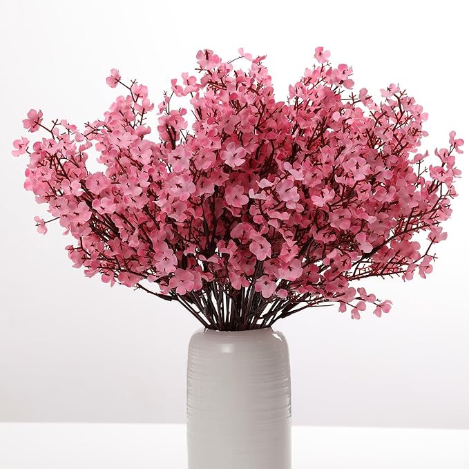 6PCS Artificial Baby Breath Flowers Fake Silk Real Touch DIY Floral Bouquets Decor Wedding Party Decoration Arrangements(Pink)