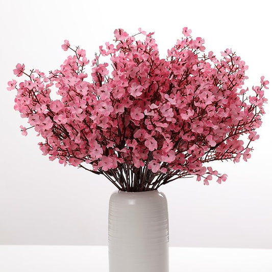 6PCS Artificial Baby Breath Flowers Fake Silk Real Touch DIY Floral Bouquets Decor Wedding Party Decoration Arrangements(Pink)