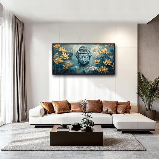 Buddha Large Wall Art Framed Wall Decor for Living Room Buddhist Lotus Pictures Oversized Canvas Print Painting Modern Extra Large Artwork for Bedroom Office 60"x30"