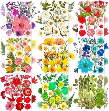 182Pcs Dried Pressed Flowers for Resin Molds, Assorted Real Natural Bulk Dry Floral Leaves for DIY Art Crafts, Epoxy Jewelry, Candle, Soap Making, Nails Decors Gifts