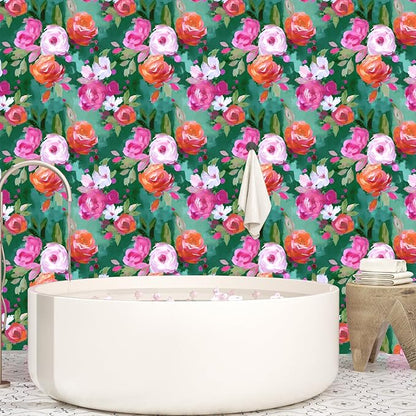 Green Bright Wallpaper Peel and Stick Colorful Contact Paper Watercolor Wall Paper for Beedroom Bathroom Accent Wall Closet Removable Modern Renter Friendly 17.5 x 118In
