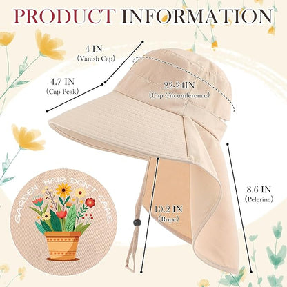 Garden Hats for Women Gardener Gifts Sun Protection Wide Brim Embroidered Hat with Neck Flap for Christmas Birthday