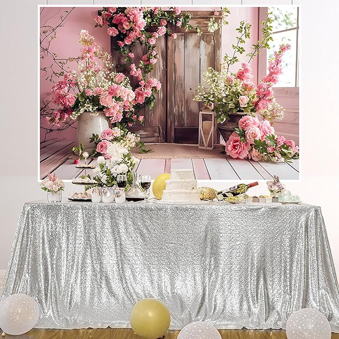 AOTOFO 10x6.5ft Rustic Wood Floral Backdrop for Baby Shower Newborn Studio Picture Photography Wooden Door Pink Flower Wall Background Wedding Bridal Shower Birthday Party Photoshoot Booth Banner