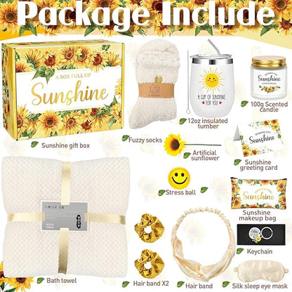 14 Pcs Sunflower Gifts for Women, Sending Sunshine Christmas Gifts Birthday Gift Women Get Well Soon Gift Baskets Care Package Unique Spa Box for Thinking of You Her Sister Best Friend