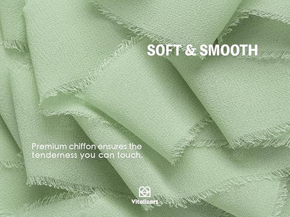 Vitalizart Sage Green Handmade Chiffon Silk Ribbon Fringe 3 Rolls 1.5" x 21 Yd Frayed Edges Ribbons for Wedding Invitations Bridal Bouquets Gifts Wrapping Crafts Holiday Decor