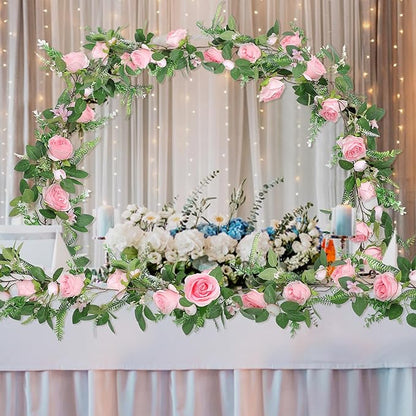 Naidiler Full Pink Flower Garland, 6.2FT Artificial Rose Floral Vine Pretty Spring Pink Flower Garland for Wedding Arch Decor Home Backdrop Wall Table Centerpiece Valentines Decoration