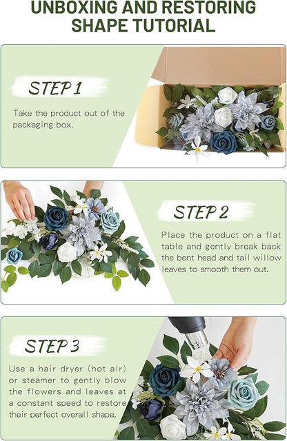 Wedding Decor (Pack of 2) Welcome Sign Flower Backdrop Garland for Ceremony Reception Wall Easel Home Decoration Entryway Faux Outdoor Board Head Table Decor (Dusty Blue & Navy)