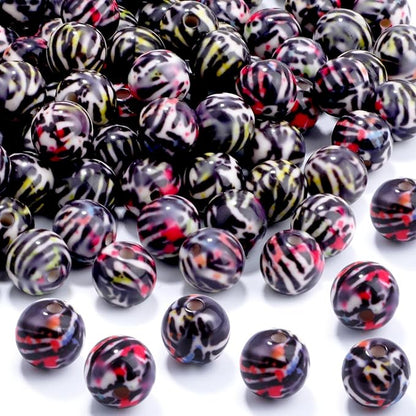 100 PCS 10mm Resin Beads Bulk for Bracelet Making Kit, Leopard Print Round Loose Beads for Jewelry Earring Necklace Rings Art Craft DIY Projects