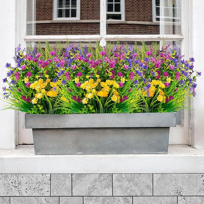 20 Bundles Artificial Flowers Outdoor No Fade UV Resistant Fake Plastic Flowers Faux Plants for Garden Patio Porch Window Box Home Wedding Farmhouse Hanging Décor