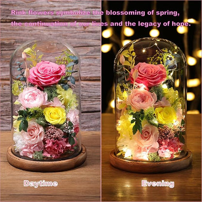 Flowers for Delivery Prime Preserved Flowers Rose in Glass Dome,Pink Rose Forever Flowers Birthday Gifts for Women Mom Grandma Friend for Her,Home Decor