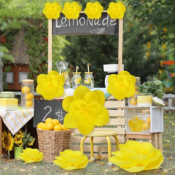 Giant Paper Flowers Artificial Large Paper Flower Decoration for Handcrafted Wall Backdrop Christmas Mexican Wedding Graduation Bridal Shower Birthday Party Supplies(Yellow,12 Pcs)