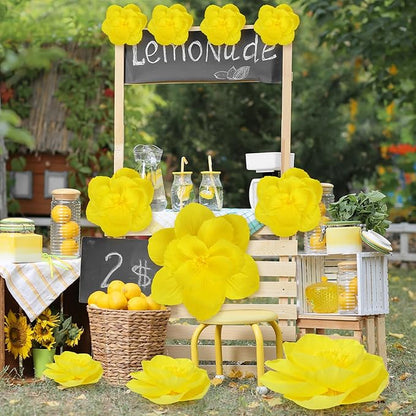 Giant Paper Flowers Artificial Large Paper Flower Decoration for Handcrafted Wall Backdrop Christmas Mexican Wedding Graduation Bridal Shower Birthday Party Supplies(Yellow,12 Pcs)