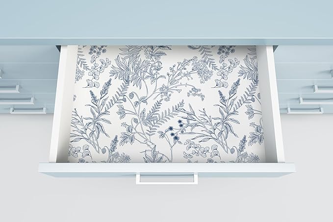 394"x17.3" Peel and Stick Wallpaper Blue and White Floral Wall Paper for Bedroom Blue Contact Paper for Cabinets Self-Adhesive Removable Wallpaper for Bathroom Kitchen Wall Decor
