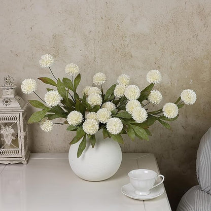 12 Pcs Faux Silk Pompon Mum Artificial Flowers for Vase -27", Bulk Fake Chrysanth Branches with Stems for DIY Bouquet Centerpieces Wedding Fillers Arrangements Shower Decorations (Cream)